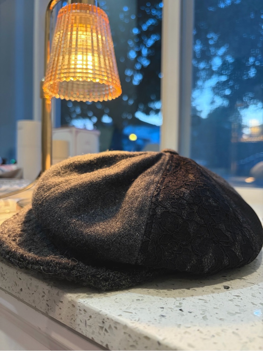 Vintage Charcoal Wool Blend Lace Layered Beret Hat